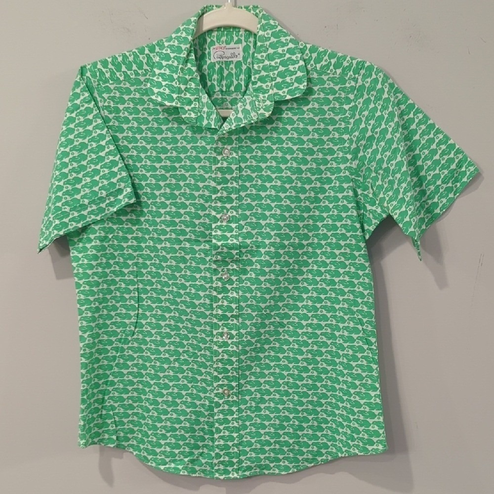Cappagallo Button Down Shirt Rabbit Print Golf size 12‎ Green White